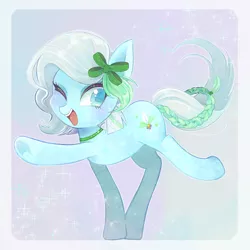 Size: 1200x1200 | Tagged: safe, artist:sibashen, derpibooru import, oc, oc:azur lachrimae, unofficial characters only, crystal pony, pony, blushing, bow, choker, cute, gradient background, hair bow, happy, one eye closed, smiling