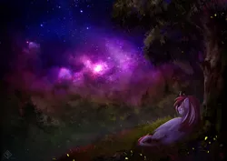 Size: 1750x1237 | Tagged: artist:eosphorite, astronomy, derpibooru import, forest, night, oc, oc:toko yakkai, safe, solo, stargazing, tokobetes, tree, unofficial characters only