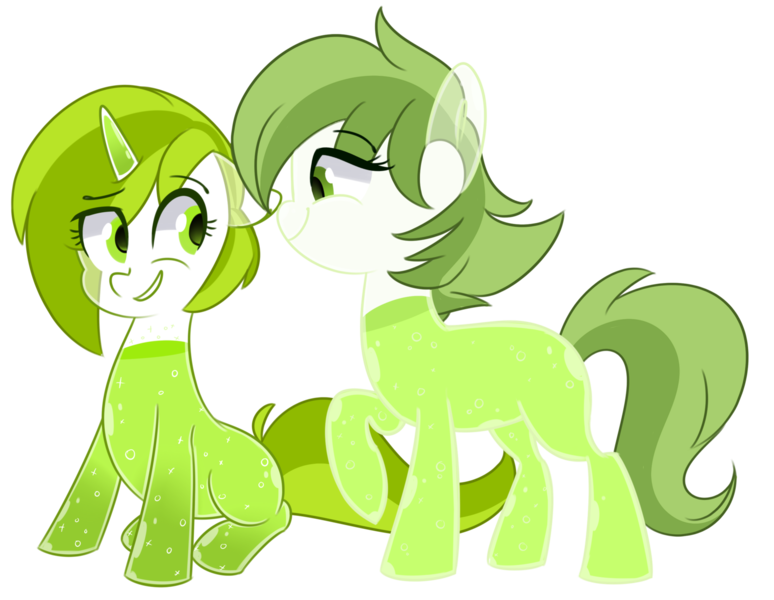 Size: 1600x1241 | Tagged: safe, artist:slasharu, derpibooru import, oc, oc:citrus, oc:shamrock, unofficial characters only, drink pony, original species, pony, female, mare, simple background, transparent background