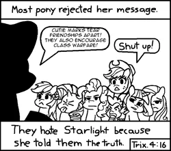 Size: 714x630 | Tagged: applejack, artist:threetwotwo32232, chick tract, derpibooru import, exploitable meme, fluttershy, mane six, meme, most people rejected his message, pinkie pie, rainbow dash, rarity, safe, starlight glimmer, the truth, twilight sparkle