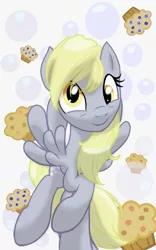 Size: 1200x1920 | Tagged: safe, artist:theroyalprincesses, derpibooru import, derpy hooves, pegasus, pony, cute, female, food, looking at you, mare, muffin, smiling, solo