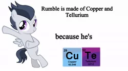 Size: 768x430 | Tagged: safe, derpibooru import, rumble, pony, bipedal, bipedal leaning, chemistry joke, copper, copper and tellurium, cute, leaning, periodic table, pun, simple background, solo, tellurium, white background