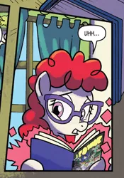 Size: 304x435 | Tagged: safe, artist:tonyfleecs, derpibooru import, idw, twist, pony, from the shadows, spoiler:comic, spoiler:comic52, cropped, female, filly, foal, glasses, official comic, power ponies, solo, speech bubble