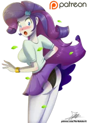 Size: 500x711 | Tagged: suggestive, artist:the-butch-x, derpibooru import, rarity, equestria girls, ass, black underwear, blushing, breasts, busty rarity, butt, clothes, embarrassed, embarrassed underwear exposure, female, panchira, panties, panty shot, patreon, patreon logo, raripanty, rearity, sexy, shirt, simple background, skirt, skirt flip, skirt lift, solo, solo female, stupid sexy rarity, thighs, underwear, upskirt, wardrobe malfunction, wind