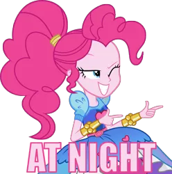 Size: 4460x4500 | Tagged: safe, artist:slb94, derpibooru import, pinkie pie, equestria girls, legend of everfree, absurd resolution, at night, bracelet, crystal gala, graveyard shift, heart, jewelry, meme, one eye closed, pointing, ponytail, spongebob squarepants, tv reference, wink