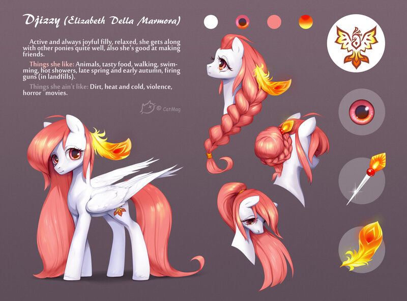 Size: 1280x945 | Tagged: safe, artist:catmag, derpibooru import, oc, oc:elizabeth della marmora, unofficial characters only, pegasus, pony, braid, feather, female, mare, reference sheet, solo