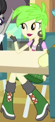 Size: 237x526 | Tagged: safe, derpibooru import, screencap, brawly beats, cherry crash, octavia melody, equestria girls, rainbow rocks, battle of the bands, boots, cherry, clothes, cropped, ear piercing, earring, fingerless gloves, food, gloves, high heel boots, jewelry, piercing