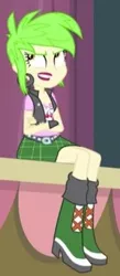 Size: 137x314 | Tagged: safe, derpibooru import, screencap, cherry crash, equestria girls, rainbow rocks, boots, cherry, clothes, cropped, ear piercing, earring, fingerless gloves, food, gloves, high heel boots, jewelry, piercing, solo