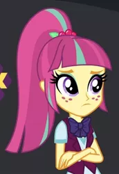 Size: 364x530 | Tagged: safe, derpibooru import, screencap, sour sweet, equestria girls, friendship games, clothes, cropped, crossed arms, crystal prep academy uniform, cute, school uniform, solo, sourbetes