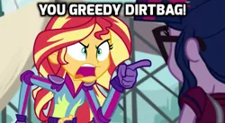 Size: 927x507 | Tagged: safe, derpibooru import, edit, edited screencap, screencap, sci-twi, sunset shimmer, twilight sparkle, equestria girls, friendship games, angry, caption, exploitable meme, image macro, meme, pointing, reference, sunset yells at twilight, the lorax