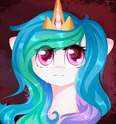 Size: 1400x1500 | Tagged: safe, artist:mitralexa, derpibooru import, princess celestia, alicorn, pony, bust, crown, crying, female, floppy ears, jewelry, looking at you, mare, portrait, regalia, sad, solo