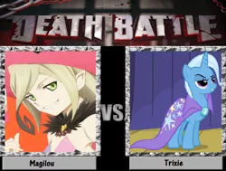 Size: 1024x774 | Tagged: safe, derpibooru import, trixie, pony, crossover, death battle, exploitable meme, magilou mayvin, meme, tales of berseria, tales of series