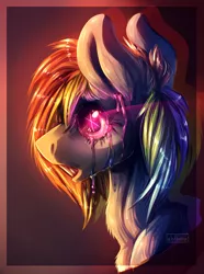 Size: 1076x1448 | Tagged: dead source, safe, artist:ehlbay04, derpibooru import, rainbow dash, pony, bust, chest fluff, crying, female, fluffy, gradient background, mare, open mouth, portrait, rainbow tear, solo