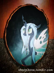 Size: 934x1263 | Tagged: artist:sharp tone, changeling, craft, derpibooru import, handmade, painted, queen chrysalis, safe, sculpture, traditional art, wood, woodwork