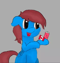 Size: 526x556 | Tagged: artist:rainyvisualz, bipedal, canada, derpibooru import, oc, oc:jomsy, safe, soda, soda can, unofficial characters only