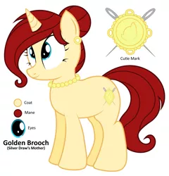 Size: 1923x2000 | Tagged: safe, artist:an-tonio, derpibooru import, oc, oc:golden brooch, unofficial characters only, pony, unicorn, female, mare, mother, reference sheet, simple background, solo, white background