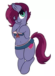 Size: 1280x1763 | Tagged: safe, artist:wickedsilly, derpibooru import, oc, oc:blazing heart, unofficial characters only, earth pony, pony, belly button, bikini, bipedal, clothes, cute, female, looking at you, mare, ocbetes, one eye closed, simple background, smiling, swimsuit, wink