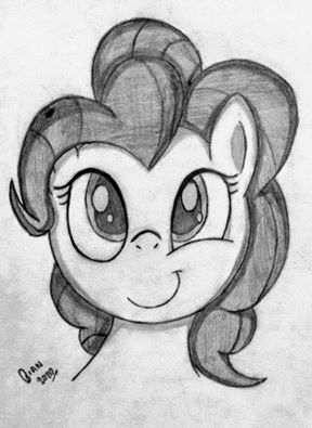 Size: 288x395 | Tagged: safe, artist:gian2020, derpibooru import, pinkie pie, bust, monochrome, portrait, smiling, solo, traditional art