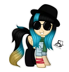 Size: 4600x4800 | Tagged: safe, artist:aldobronyjdc, derpibooru import, oc, oc:adenzell harmony, unofficial characters only, pegasus, pony, absurd resolution, bracelet, clothes, hat, jewelry, scarf, signature, simple background, sunglasses, transparent background