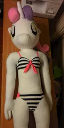 Size: 750x1500 | Tagged: anthro, anthro plushie, artist:liggliluff, bikini, clothes, derpibooru import, irl, photo, plushie, safe, sweetie belle, swimsuit