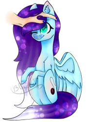 Size: 867x1200 | Tagged: safe, artist:ohsushime, derpibooru import, oc, oc:antares, unofficial characters only, human, pegasus, pony, female, hand, mare, one eye closed, simple background, solo, transparent background