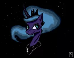 Size: 1048x832 | Tagged: safe, artist:krashface, derpibooru import, princess luna, alicorn, pony, bust, digital art, portrait, princess, smiling, solo, stars