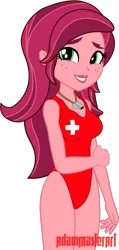 Size: 1024x2144 | Tagged: safe, artist:adammasterart, derpibooru import, gloriosa daisy, equestria girls, legend of everfree, .svg available, adorasexy, baywatch, clothes, cute, daisybetes, freckles, inkscape, lifeguard, looking at you, one-piece swimsuit, red swimsuit, sexy, shy, simple background, solo, swimsuit, transparent background, vector, whistle