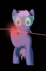 Size: 1685x2605 | Tagged: safe, artist:taterbiscit, derpibooru import, oc, oc:quasar, unofficial characters only, earth pony, pony, bed hair, chest fluff, female, glowing eyes, goggles, laser, mad scientist, paintdotnet, quasar, science, solo, stare, sweat, sweatdrop, tetrahedron