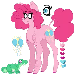 Size: 712x712 | Tagged: safe, artist:moonhowlerel, derpibooru import, gummy, pinkie pie, pony, freckles, leonine tail, reference sheet