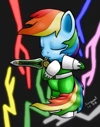 Size: 3495x4421 | Tagged: safe, artist:sergeant16bit, derpibooru import, rainbow dash, pegasus, pony, absurd resolution, dragon dagger, dragon ranger, eyes closed, female, green ranger, kyouryuu sentai zyuranger, mare, mighty morphin power rangers, power rangers, solo, super sentai, zyuranger