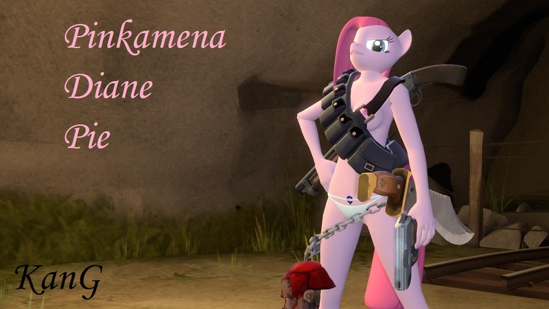 Size: 1280x720 | Tagged: 3d, ammunition belt, anthro, artist:kmg0047, breasts, busty pinkie pie, clothes, derpibooru import, female, gun, handgun, heart, machete, nipples, nudity, panties, partial nudity, pinkamena diane pie, pinkie pie, pistol, questionable, shotgun, topless, underwear, weapon, white underwear