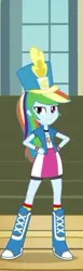 Size: 142x459 | Tagged: safe, deleted from derpibooru, derpibooru import, screencap, rainbow dash, equestria girls, friendship games, boots, bracelet, chs rally song, clothes, compression shorts, cute, hand on hip, hat, jewelry, shorts, skirt, socks, solo, wristband