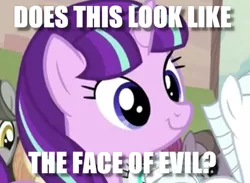 Size: 590x431 | Tagged: safe, derpibooru import, edit, edited screencap, screencap, starlight glimmer, pony, unicorn, the cutie map, cute, dialogue, female, glimmerbetes, image macro, mare, meme, question, smiling