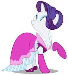 Size: 2722x3000 | Tagged: safe, artist:brony-works, derpibooru import, rarity, pony, unicorn, alternate hairstyle, clothes, dress, eyes closed, eyeshadow, female, happy, high res, makeup, mare, raised hoof, simple background, smiling, solo, transparent background, vector