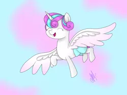 Size: 6059x4528 | Tagged: safe, artist:purplestar01, derpibooru import, princess flurry heart, alicorn, pony, absurd resolution, diaper, eyes closed, female, filly, solo, spread wings