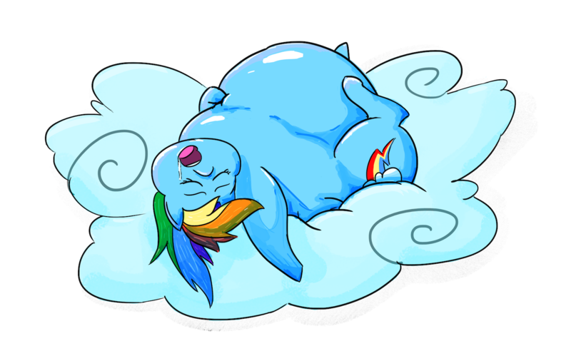 Size: 1625x1000 | Tagged: artist:nanoblade, belly, cloud, derpibooru import, drool, fat, huge belly, obese, rainblob dash, rainbow dash, sleeping, suggestive