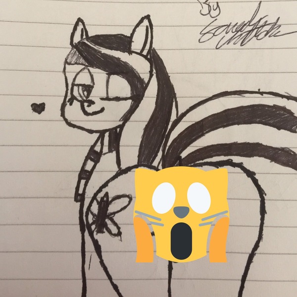 Size: 2048x2048 | Tagged: artist:bramblesnap, censored, derpibooru import, heart, lined paper, oc, one eye closed, skunk stripe, solo, suggestive, traditional art, unofficial characters only