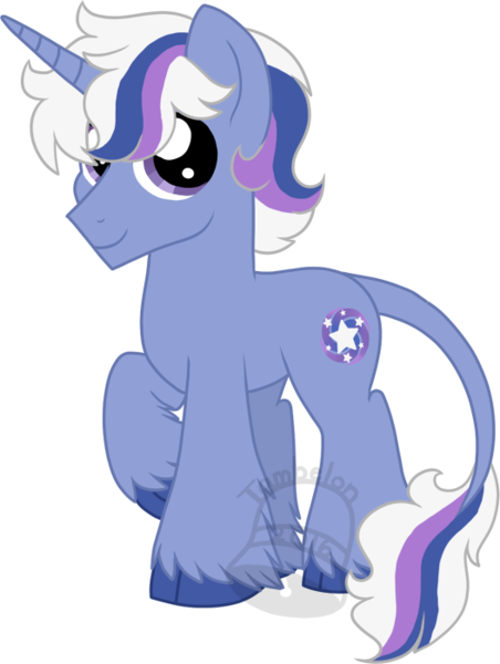 Size: 527x700 | Tagged: safe, artist:tambelon, derpibooru import, oc, oc:starswirl, unofficial characters only, classical unicorn, pony, unicorn, cloven hooves, leonine tail, male, offspring, parent:oc:king bray, parent:twilight sparkle, parents:canon x oc, solo, stallion, unshorn fetlocks, watermark