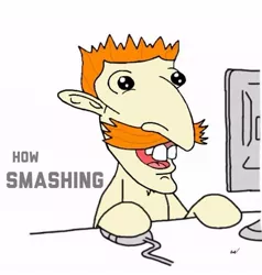 Size: 651x683 | Tagged: safe, artist:pizzamovies, derpibooru import, oc, oc:pizzamovies, ponified, unofficial characters only, pony, chest fluff, computer, computer mouse, lightly watermarked, meme, nigel thornberry, not gallop j. fry, reaction image, simple background, solo, watermark