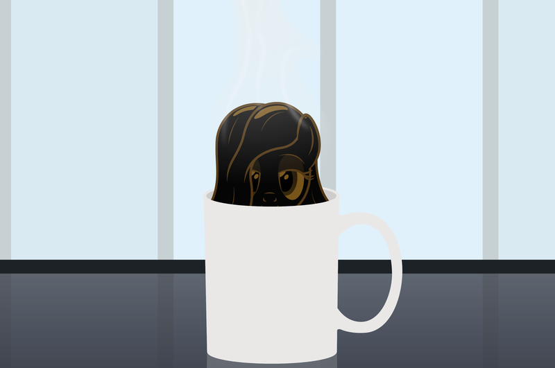 Size: 3500x2322 | Tagged: safe, artist:badumsquish, derpibooru import, ponified, coffee pony, food pony, goo pony, object pony, original species, pony, coffee, counter, female, food, hot, lidded eyes, looking at you, mug, peeking, smiling, solo, steam, tiny ponies