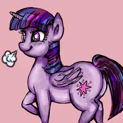 Size: 1000x1000 | Tagged: safe, artist:xkaix2501, derpibooru import, twilight sparkle, twilight sparkle (alicorn), alicorn, pony, cute, female, horses doing horse things, mare, pixiv, puff, snorting, solo, twibutt, wingding eyes