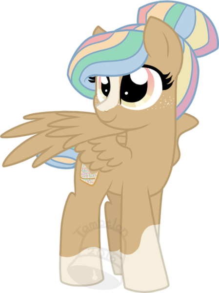 Size: 524x700 | Tagged: safe, artist:tambelon, derpibooru import, oc, oc:fairy bread, unofficial characters only, pegasus, pony, female, mare, solo, watermark