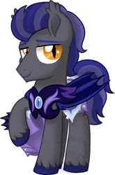 Size: 462x700 | Tagged: safe, artist:tambelon, derpibooru import, oc, oc:evening overture, unofficial characters only, bat pony, pony, armor, male, night guard, raised leg, solo, stallion, watermark