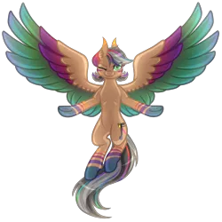 Size: 5000x5000 | Tagged: safe, artist:amazing-artsong, derpibooru import, oc, oc:artsong, unofficial characters only, pegasus, pony, absurd resolution, female, large wings, mare, one eye closed, rainbow power, simple background, solo, spread wings, transparent background, wings, wink