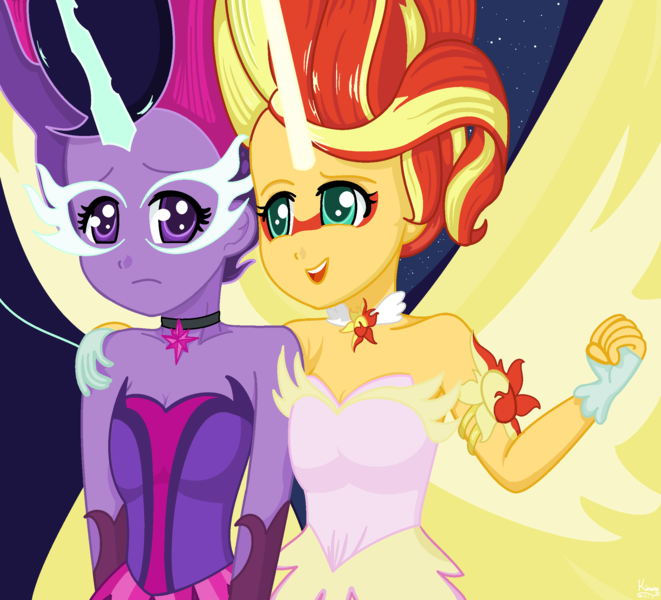 Size: 2272x2061 | Tagged: safe, artist:lovelygirlmusicer, derpibooru import, sci-twi, sunset shimmer, twilight sparkle, equestria girls, friendship games, daydream shimmer, female, hand on shoulder, lesbian, midnight sparkle, midnightdaydream, scitwishimmer, shipping, sunsetsparkle