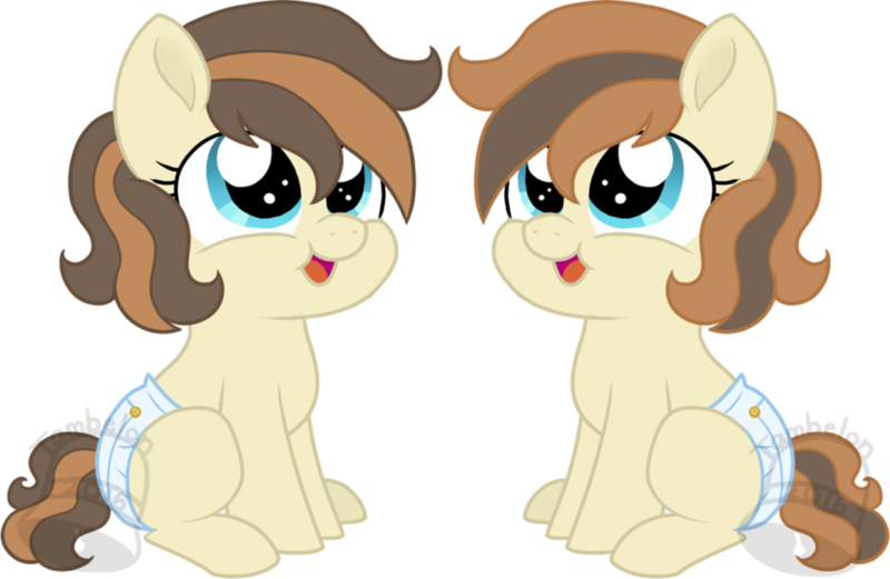 Size: 900x586 | Tagged: safe, artist:tambelon, derpibooru import, oc, oc:chiptune, oc:joystick, unofficial characters only, earth pony, pony, baby, baby pony, diaper, foal, offspring, parent:button mash, parent:sweetie belle, parents:sweetiemash, simple background, transparent background, twins, watermark