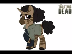 Size: 800x600 | Tagged: safe, artist:tambelon, derpibooru import, ponified, hybrid, unicorn, zebra, zebracorn, clothes, crossover, female, jacket, mare, sasha williams, shirt, solo, the walking dead