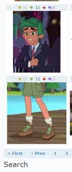 Size: 244x583 | Tagged: safe, derpibooru import, timber spruce, derpibooru, equestria girls, legend of everfree, balloon, boots, camp everfree outfits, clothes, juxtaposition, juxtaposition win, lake, meme, meta, necktie, shorts, socks, suit, tree