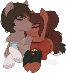 Size: 600x668 | Tagged: safe, artist:tambelon, derpibooru import, ponified, earth pony, pony, unicorn, carl grimes, clothes, colt, crossover, ellie, female, filly, male, shipping, shirt, straight, the last of us, the walking dead, watermark