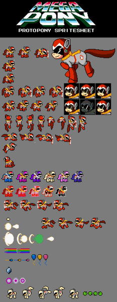 Size: 256x660 | Tagged: artist:xujints-the-infiltrator, crossover, derpibooru import, edit, megaman, megapony, pixel art, protopony, safe, sprite, sprite sheet, video game